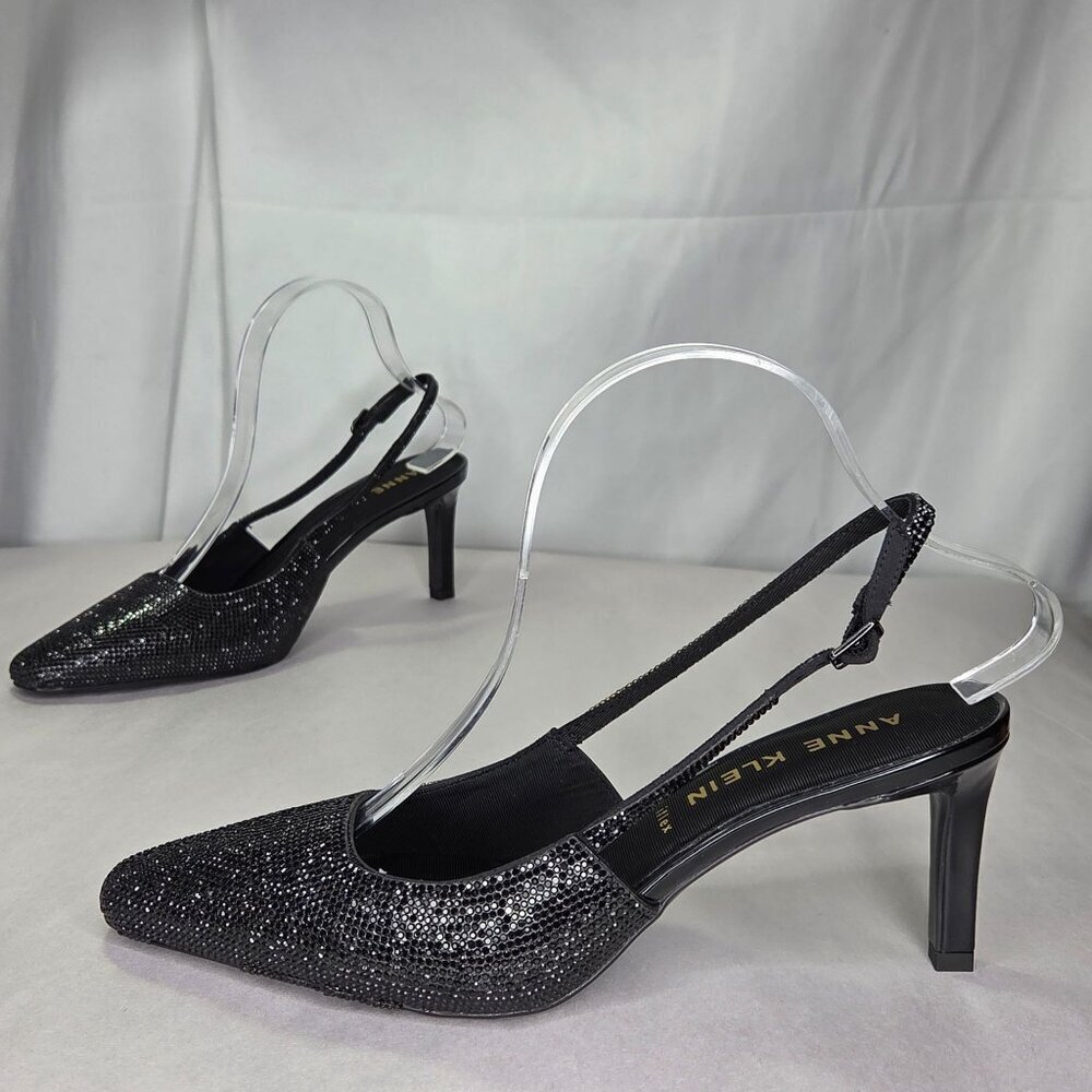 Anne Klein Rosel Snip Toe Slingback Dress Pumps - Black Crystal